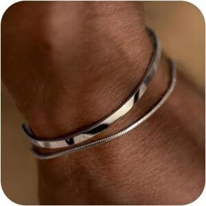 New Sterling Silver Plated Cuff Snake Box Cuban Link Chain Bangle Bracelet